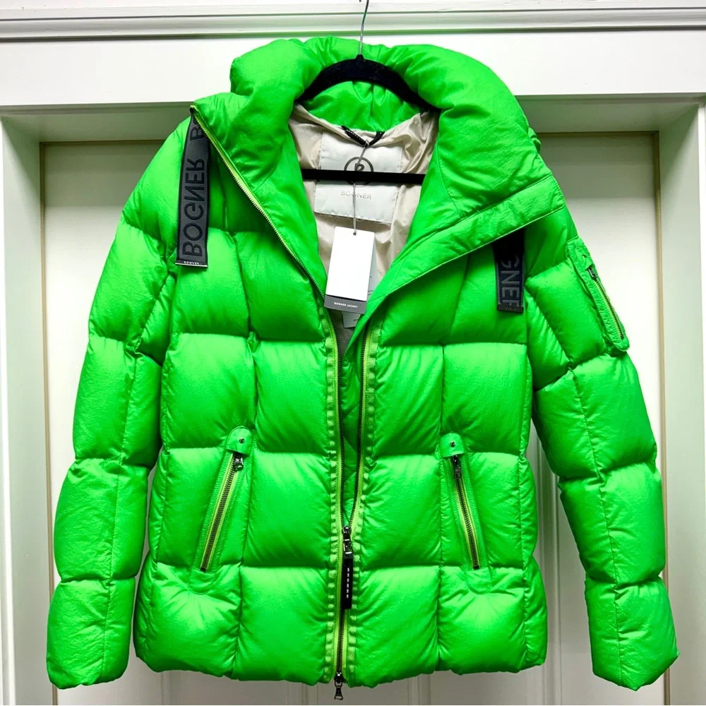 BOGNER Vibrant Lime Green Quilted Puffer Jacket Luxury Ski Coat